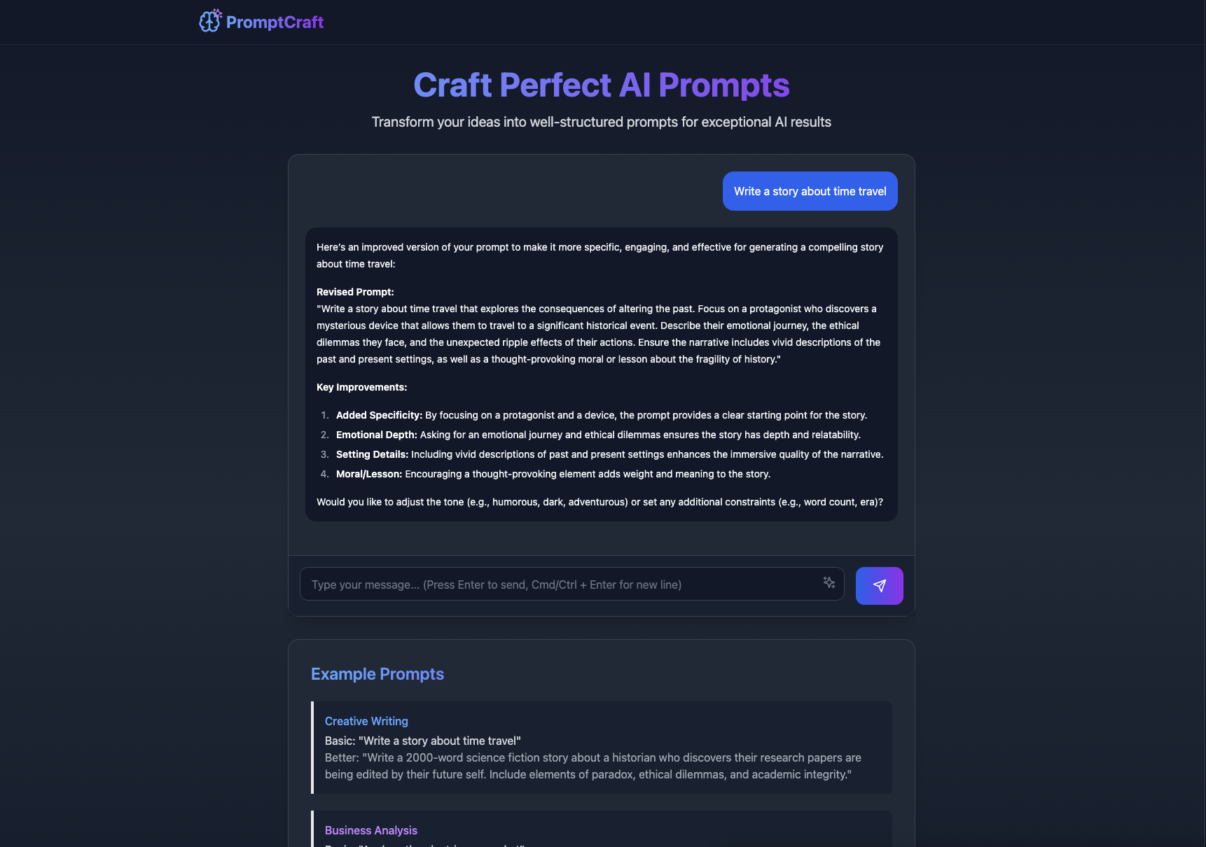 Craft Perfect AI Prompts Screenshot